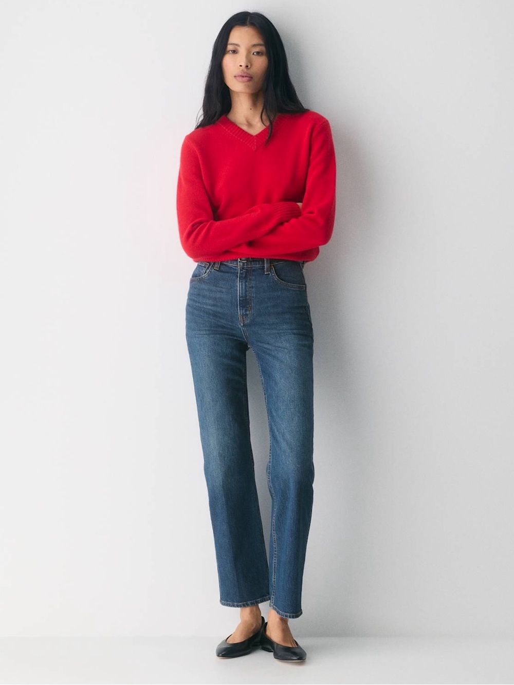 Denim Forum Mid Wash Straight Leg Jeans - Blue